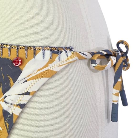 Red Carter Bamboo Leaf Print Crochet Lace Trim Bikini 2-Piece Swim Set In Amber - Picture 6 of 12